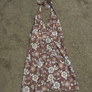 Floral brown halter mini dress